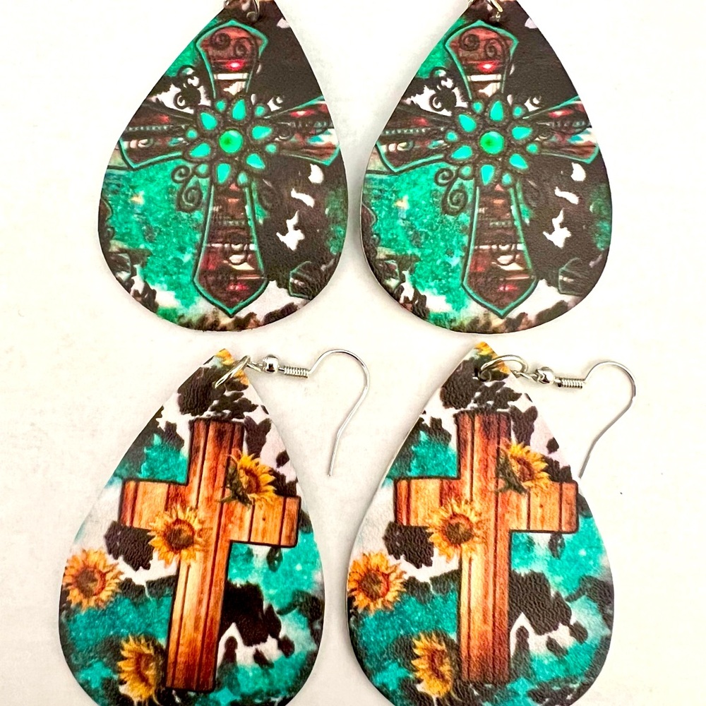 Colorful and delicate teardrop cross earrings